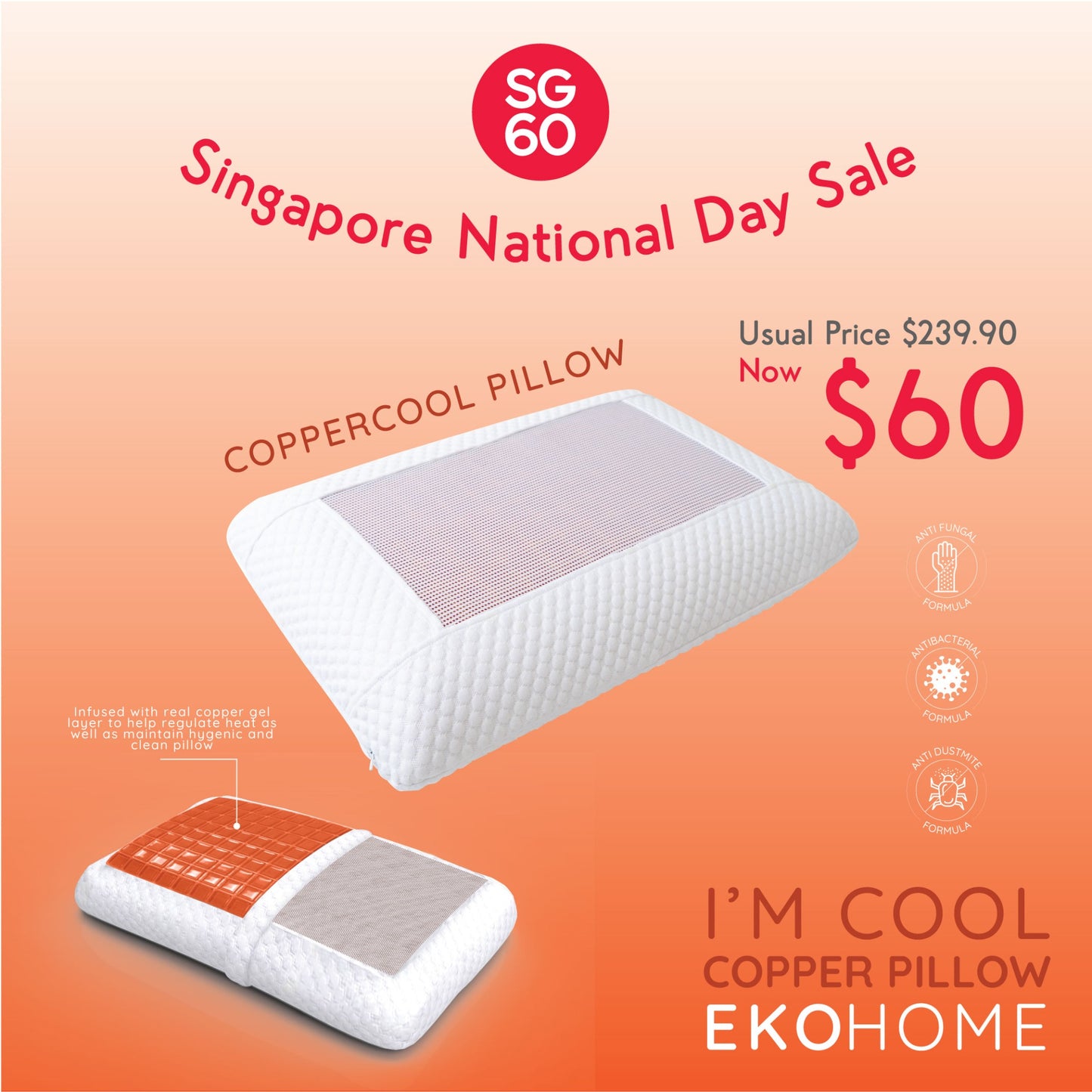SG60 Special Ekohome Copper Cool Pillow